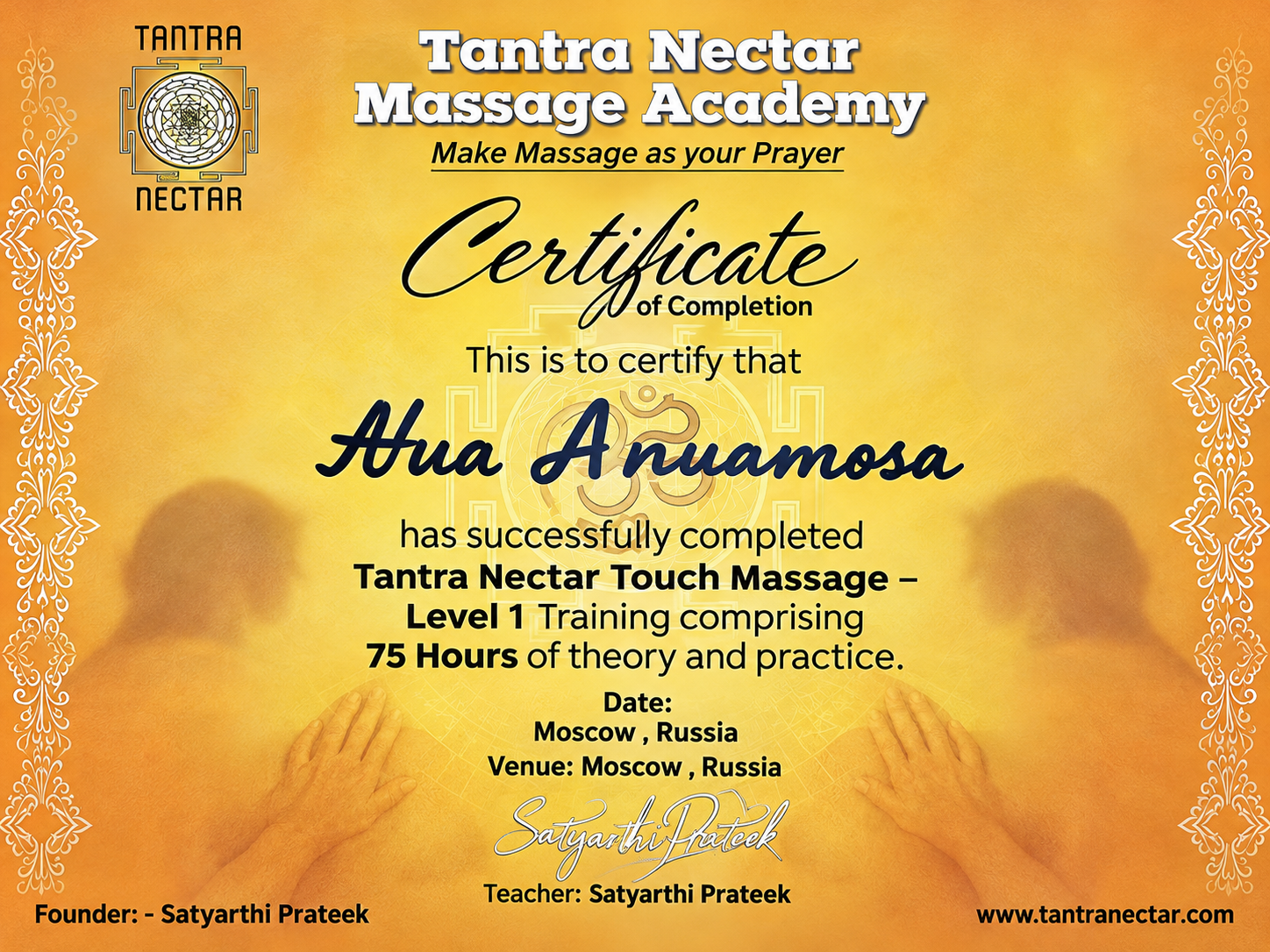 Tantra Nectar Massage Academy, 75 часов